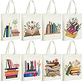 Sweetude 8 Pcs Book Lovers Club Gifts Bulk Canvas Tote Bags Bookish Librarian Reader Gift for Women Teacher(Book)