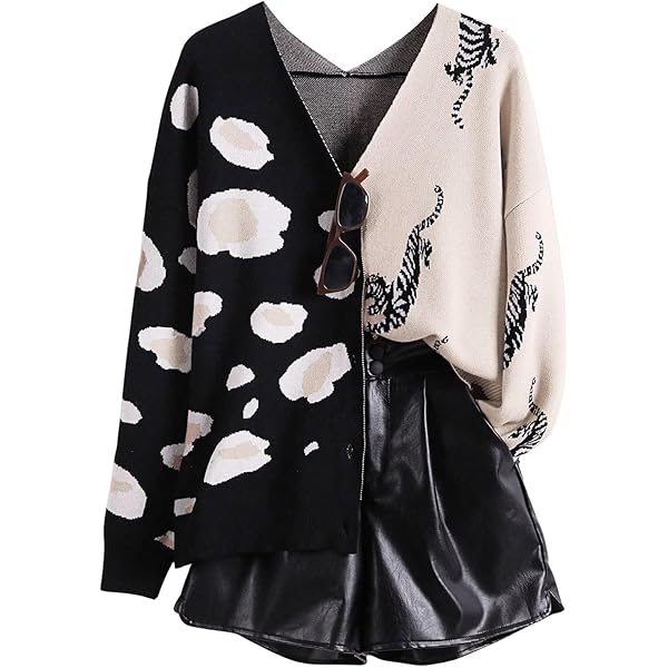 WDIRARA Women's Leopard Tiger Print Cardigan V Neck Long Sleeve