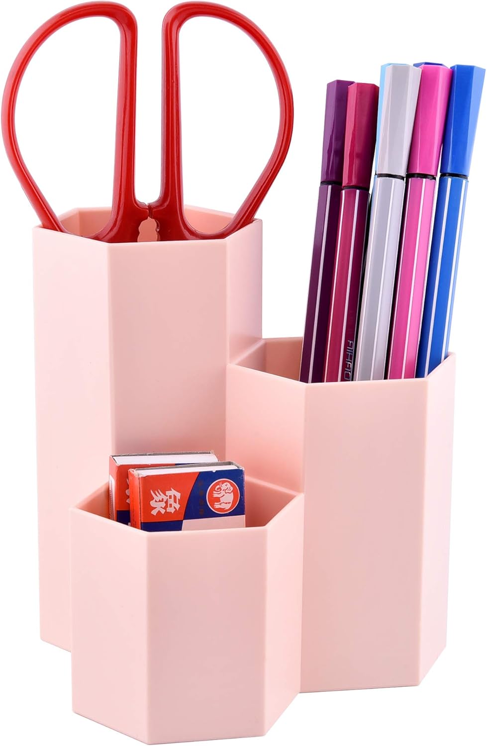 Siveit Pen Pencil Holder, Geometric Pens Cup for Desk, Stationery Pencil Supplies Organizer Caddy for Office Home Desktop (Pink)