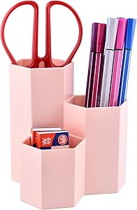 Siveit Pen Pencil Holder, Geometric Pens Cup for Desk, Stationery Pencil Supplies Organizer Caddy for Office Home Desktop (Pink)
