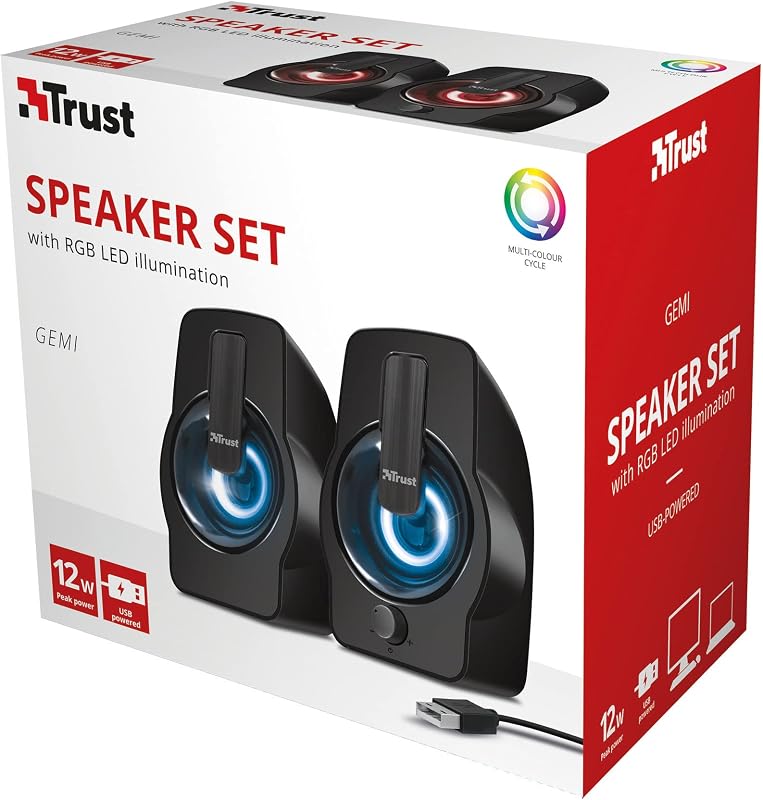 Gemi 2.0 Altavoces con Iluminación LED RGB, 12W (6W RMS), Negro