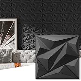 Art3dwallpanels 50 Pack Wall Panels for Interior Wall Decor, Black | 12''x12'' PVC Accent Wall Panels for Bedroom Decor, Living Room Lobby Bedroom Hotel Office