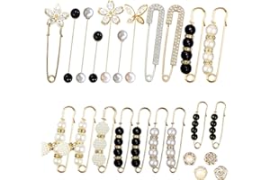 BULRASH 24 Pieces Pearl Crystal Brooch Safety Pins Button Pins Pant Waist Tightener Pins for Clothes Sweater Shawl Collar Dress Cardigan Shirt Jeans Decoration Accessories for Women Girls