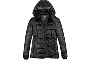 RUANSZZ Women's Winter Down Puffer Jacket, Warm Hooded Puffer Coat for Women with Faux-Fur Pile Collar