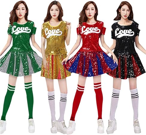 Amazon ダンス衣装 レディース キラキラ ワンピース コスプレ衣装 キラキラ Jazz Ds演出服 半袖 ワンピース コスチューム チアリーダー衣装 ユニフォーム ダンス練習着 韓流女子団体 Wzl2 セット ブラック2 Large コスプレ 仮装 通販
