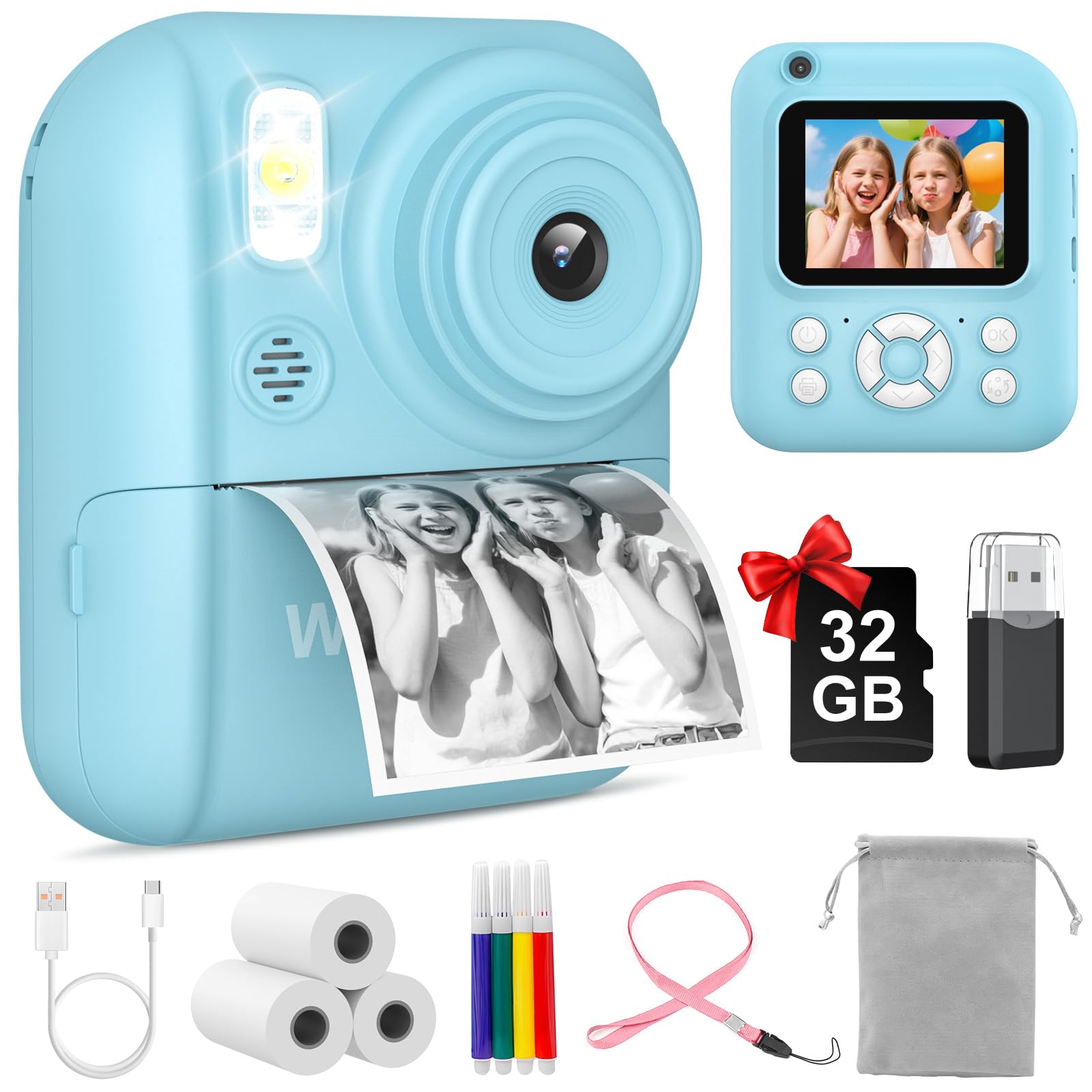 Photo 1 of *UNTESTED*
W & O Kids Camera Instant Print,Instant Camera for Kids,2.5K UHD Digital Camera with 2.6" LCD, Dual Camera,16X Zoom, Games, 32G SD Card,Birthday Gifts for 3-10 Year Old Girls Boys(Blue)