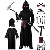 Spooktacular Creations Halloween Grim Reaper Costume for Kids, Glowing Eyes Grim Reaper Costume for Boys