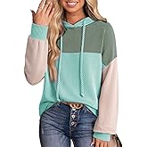 Half Hidden Women Color Block Oversized Hoodies Sweatshirt Casual Long Sleeve Hoodies Drawstring Sweatshirt Pullover