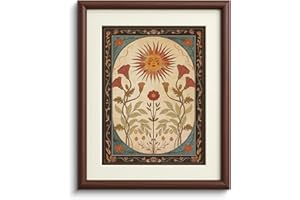 InSimSea Brown Framed Canvas Wall Art, Bedroom Small Vintage Art,11x14in, Retro Sun floral Paintings Prints, Country Bohemian Shelf Decor for Living Dining Room Hallway, Anti-dust(with acrylic panel)