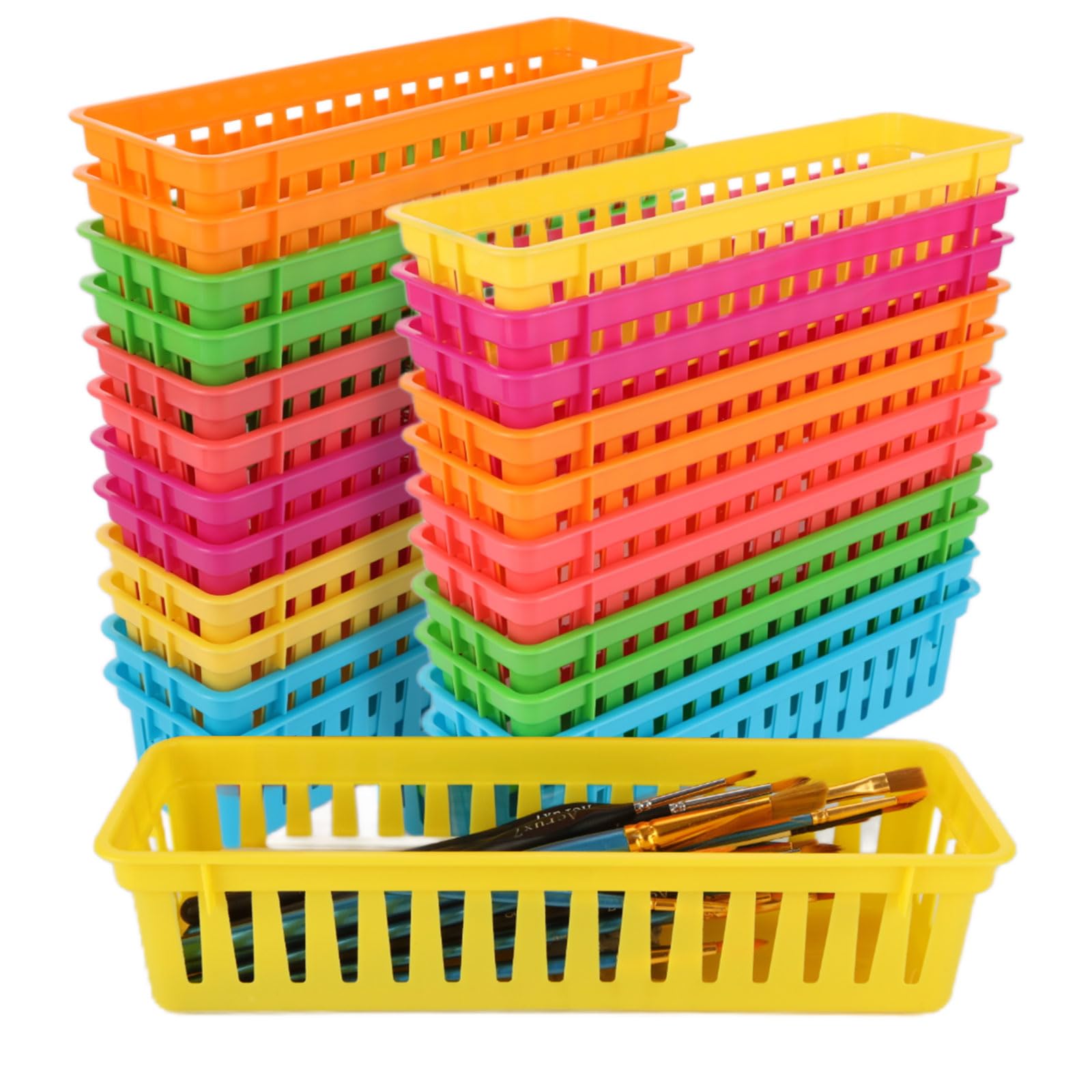 MUXHEL 24pcs Small Plastic Baskets 6 Colors Classroom Storage Baskets Pencil Organiser Storage Baskets Plastic Pencil Pots for Storage Stationery Classroom Office Drawers Desktop