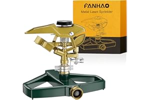 FANHAO Heavy Duty Pulsating Impact Lawn Sprinkler with Metal Base, 100% Metal Adjustable Circular Zinc Impulse Sprinkler for Yard Lawn, 360 Degree Large Area Coverage, Covers Up to 5800 sq. ft