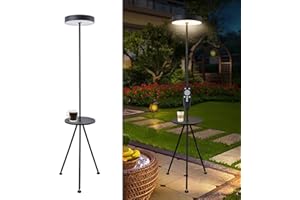 AIDENOEY Outdoor Floor Lamp 100% Solar Powered,Outdoor Solar Lanterns with Wireless Remote Control,Weatherproof Outdoor Floor Lamp with Table,for Patios, Decks, Outdoor Spaces (Black)