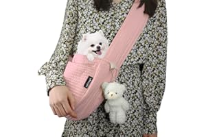 NATUYA Small Dog Carrier Sling Dog Sling Carrier for Small Dogs Puppies Cats, Big Pouch Safety Leash Pet Sling Carrier for Walking Outdoor Travel (Pink, Canvas)