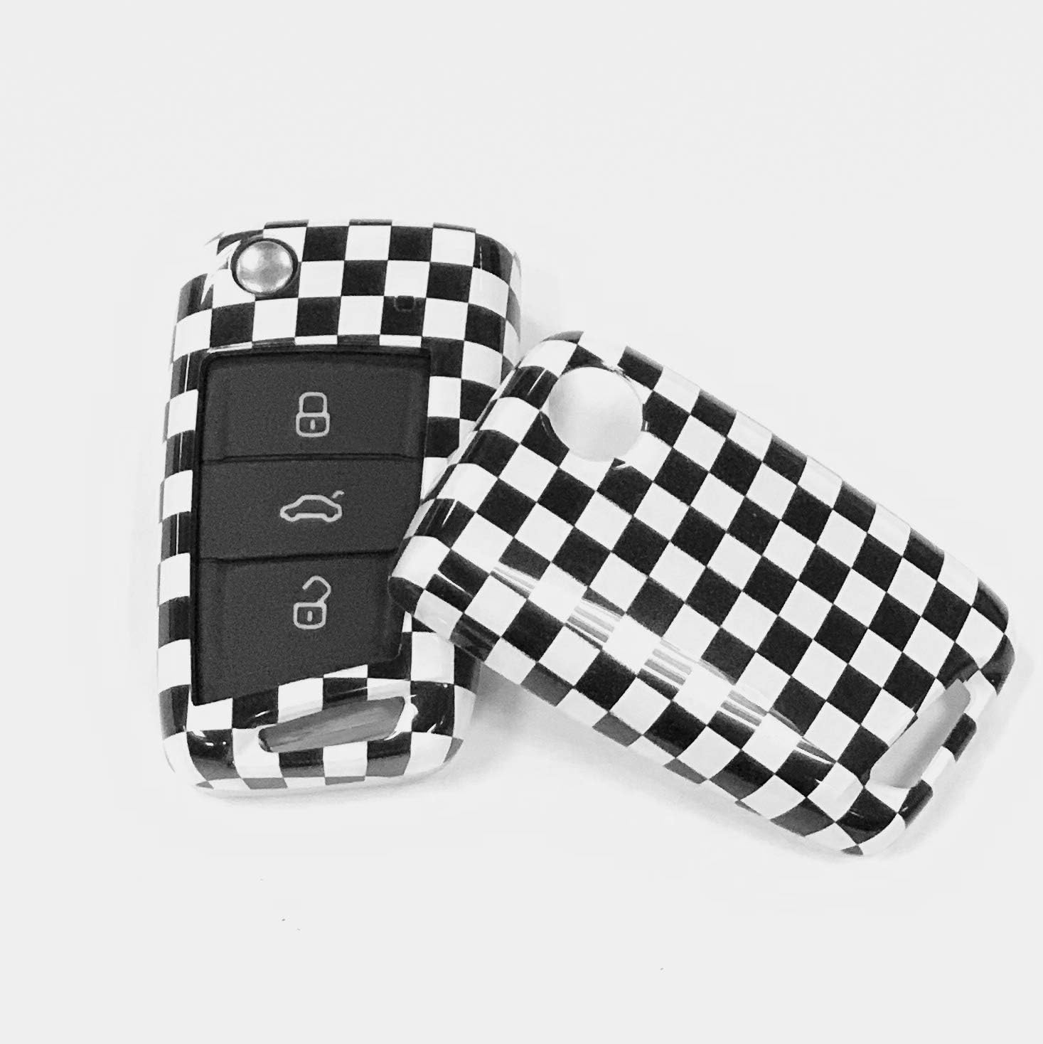 SecondStage for Car VW Key Cover - Lucite Protective Key Fob Cover for VW Golf 7 MK7 3 Button Car Key Skin Jacket Cover (CHECKER) - Image 3