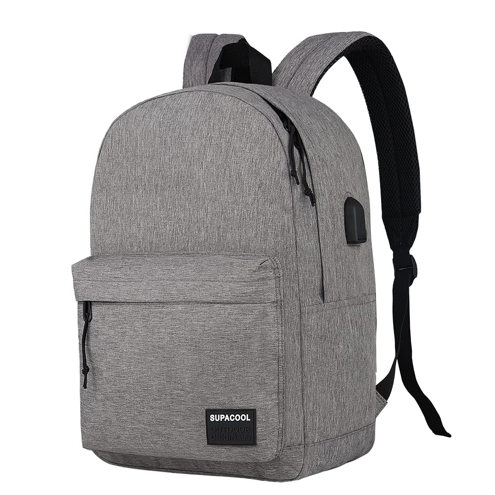 SUPACOOL Lightweight Casual Laptop Backpack for Men and Women, classic backpack for College Travel Work(Light grey)