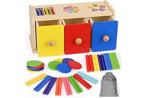 BoxNoble Toddler Montessori Toys, 3-in-1 Wooden Color & Shape Sorting Learning Matching Box Toy for Baby Toddlers 1 2 3 Year Old