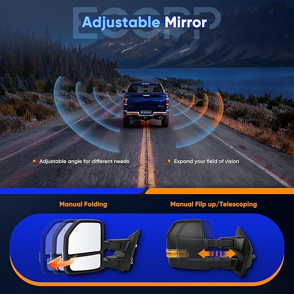 ECCPP TOWING MIRRORS FIT FOR 2015-2020 FOR FORD FOR F150 PICKUP TRUCK POWER ADJUSTED HEATED TURN SIGNAL LIGHT TEMPERATURE SENSOR BLACK CAP HOUSING A PAIR DRIVER AND PASSENGER SIDE