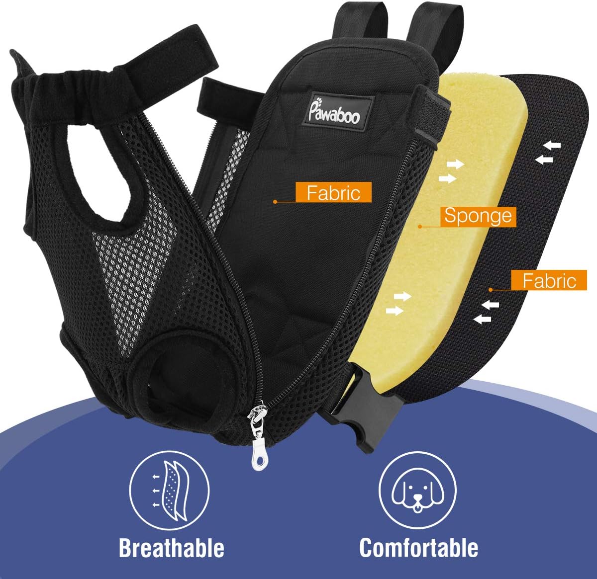 Pawaboo Pet Carrier Backpack, Adjustable Pet Front Cat Dog Carrier Backpack Travel Bag, Legs Out, Easy-Fit for Traveling Hiking Camping, Medium Size, Black : Pet Supplies