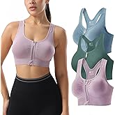 Senlinyoga Zip Front Sports Bras for Women-Raceback Medium Support Padded Bra for Workout Yoga Gym Running