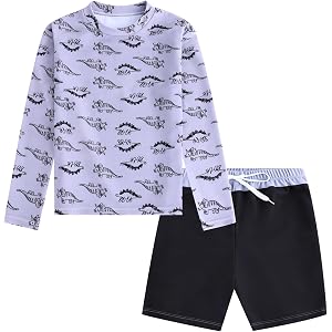 Otoyzy Boys Two piece Swimsuit Trunk Rashguard Set Quick-Dry 4-16T | Ideal for beach and pool,adorable pattern,boys bathing s