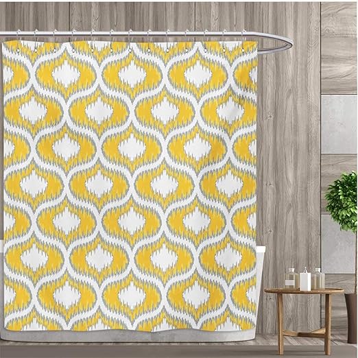 smallfly Mustard Shower Curtains Fabric Eastern Ikat Style Ethnic Pattern with Modern Blurry