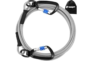 Libbipaw Dog Tie Out Cable 30FT Heavy Duty Chew Proof, Tangle-Free Runner with 360° Swivels & Locking Clip for Large Dogs Up to 250LBS - Rust Proof Leash for Yard, Camping, Outside (Silver 30FT)