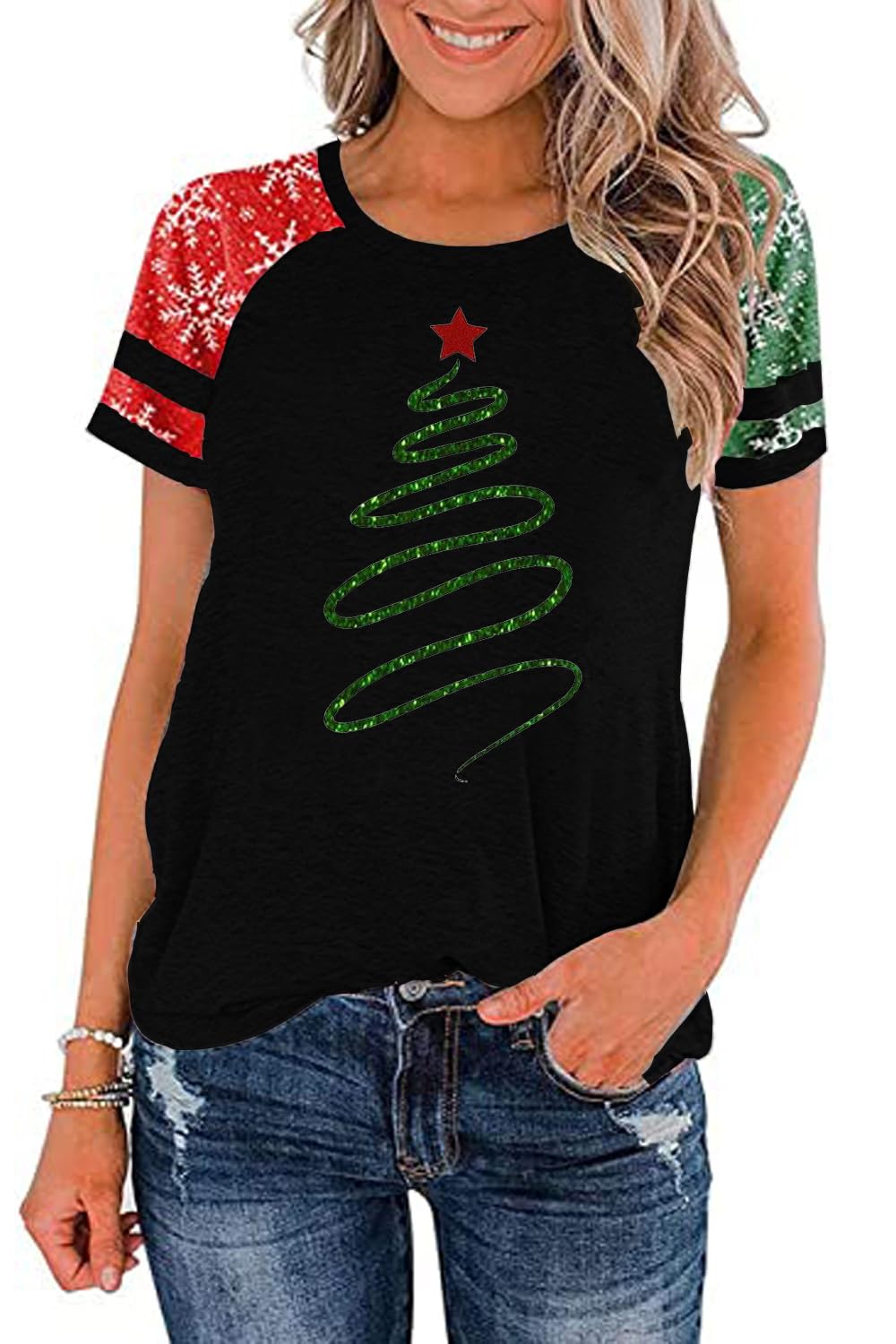 Ovazly Christmas Shirt for Women Raglan Sleeve