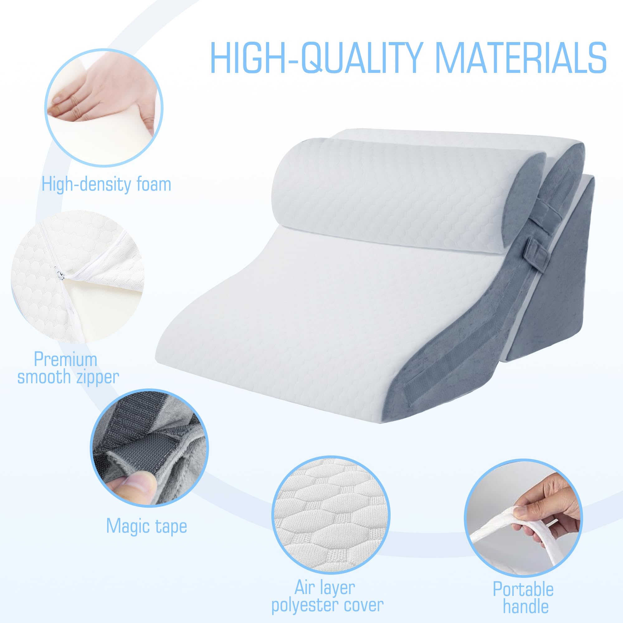 3PCS Bed Wedge Pillow for Sleeping, 20-in-1 Adjustable Memory Foam Pillow Wedge for Back Leg Pain Relief, 23