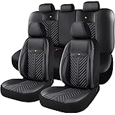 Kaisaatti PU Leather Car Seat Covers Full Set &ndash; Waterproof seat Cover for Cars，3D Foam Support Automotive seat Covers ，Airbag Compatible, Universal Fit for Cars SUVs Trucks Sedans（Black）