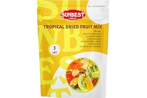 Sunbest Natural Tropical Dried Fruit Mix – 3 lb Bulk Bag (48 oz) – Mango, Pineapple, Papaya, Banana & Kiwi – Non-GMO, Vegan, Gluten-Free – Healthy Dried Fruit Snacks, Mixed Fruit for Baking & Cooking