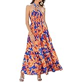 GRACE KARIN Women's Summer Dresses 2025 Halter Neck Sleeveless Smocked Backless Cut Out Floral Flowy A Line Maxi Dress