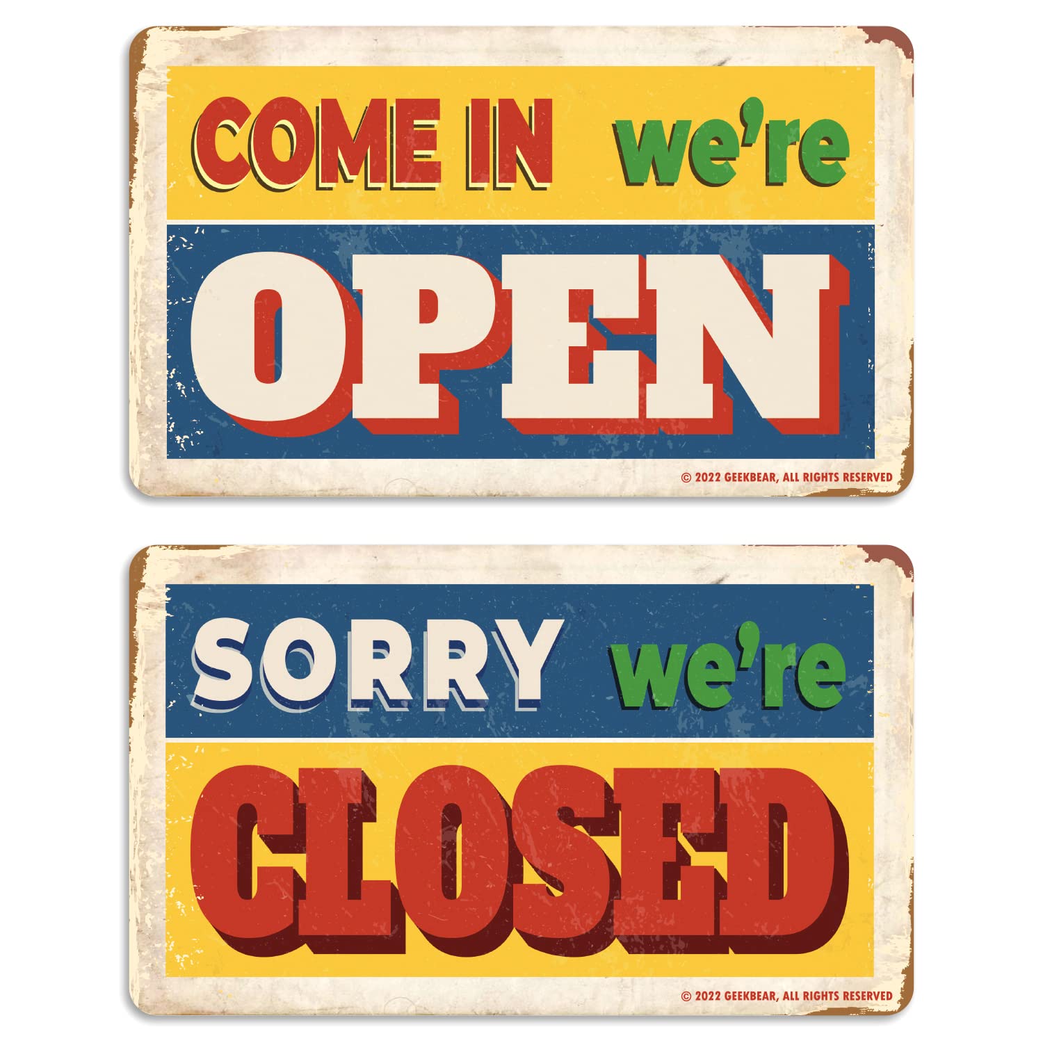 GEEKBEAR Open Closed Sign for Business - Acrylic, Double Sided, 9.8 x 5.9 in (03. Vintage Block)