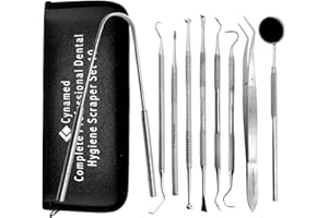 CynaMed Dental Tools Oral Care Kit (9-Pack) – Stainless Steel Dental Pick, Tooth Scraper, Tartar Scaler, Tweezers, and Mouth Mirror for Personal & Pet Use