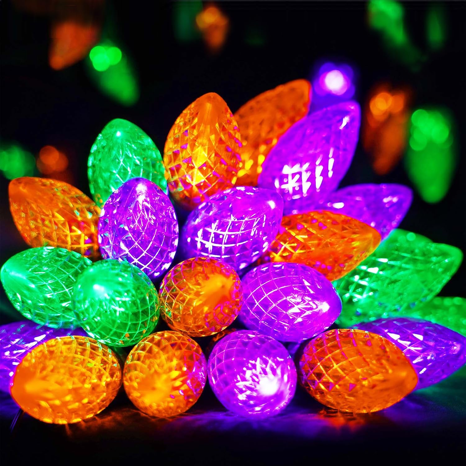 Photo 1 of 2-Pack C9 Halloween String Lights Plug in, 66 FT 100 LED Halloween Lights Connectable with 8 Modes & Timer, Waterproof Fairy Twinkle Light Indoor Outdoor for Tree Yard Decor (Orange Purple and Green)