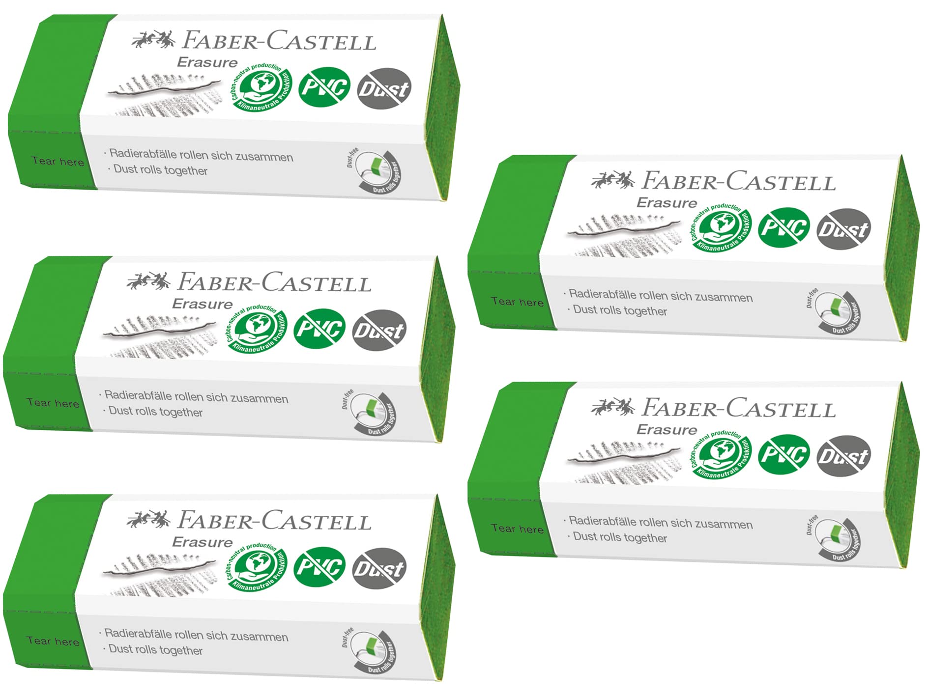 FABER-CASTELL 187250 Erasure Erasure PVC Free Dust-Free Eraser Green Pack of 5