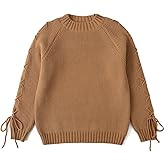 Curipeer Girl’s Long Sleeve Knit Sweater Lace Up Crewneck Cute Pullover Holiday 5-13Y