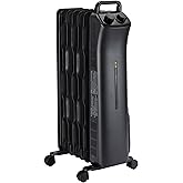 Amazon Basics Oil Space Heater, Portable Radiator Heater with 7 Oil-Filled Fins for Indoor Use, 3 Heat Settings, Thermostat, Tip-Over Protection, ETL Safety Certificate, Manual Control, 1500W, Black