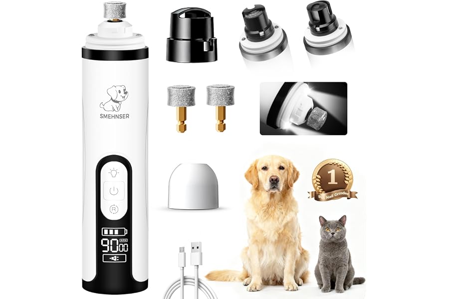 PleySyncz Upgraded Silent Dog Nail Grinder, Cordless Grooming Pro Nail Grinder with 3 Adjustable Speeds & Led Light, Painless