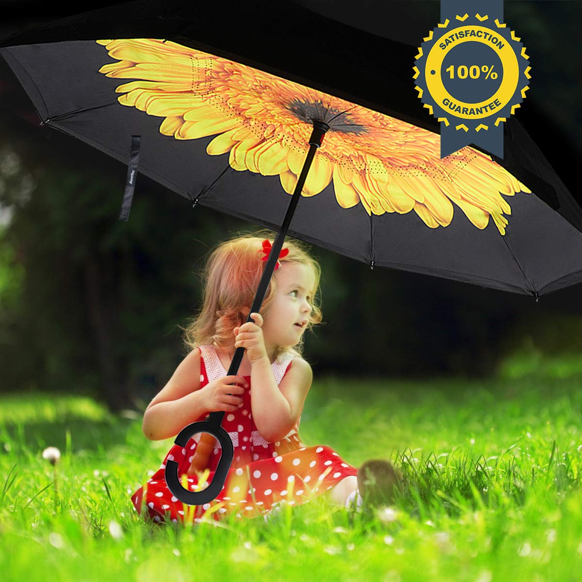 Monstleo Double Layer Inverted Umbrella Cars Reverse Umbrella, Windproof UV Protection Big Straight Umbrella for Car Rain Outdoor With C-Shaped Handle and Carrying Bag