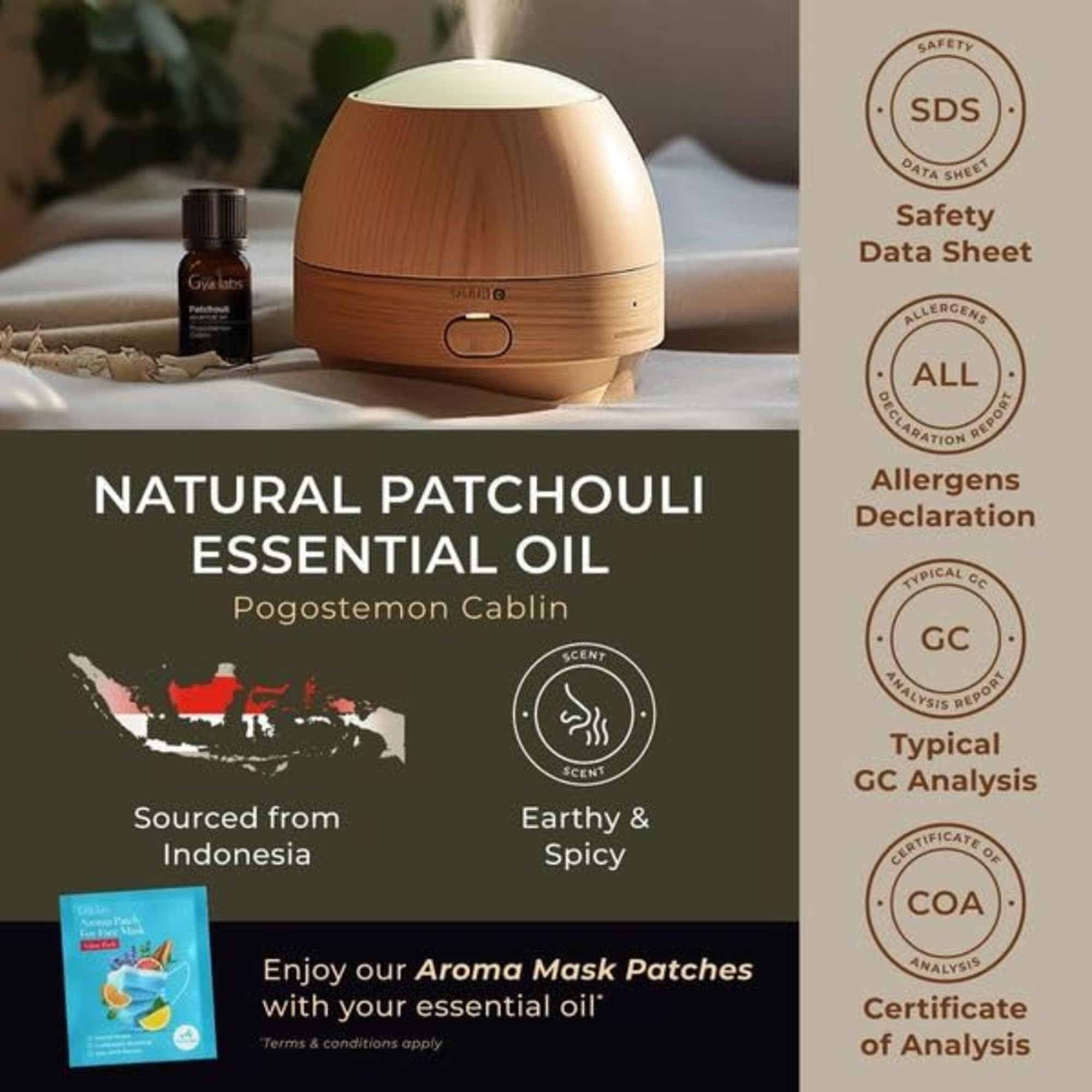 Vanilla Essential Oil for Diffuser & Patchouli Oil for Diffuser Set - Natural Aromatherapy Grade Essential Oils Set - 2x0.34 fl oz - Gya Labs