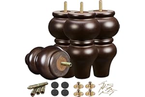 SHANJUE Wood Furniture Legs 6 inch Sofa Legs Pack of 4,Round Couch Legs Espresso Mid Century Desk Legs,Sofa Replacement Parts,for Dresser, Sideboard, Recliner, Coffee Table
