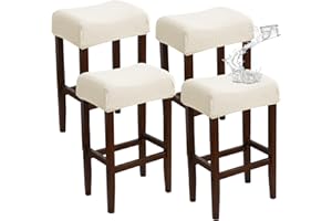 EVOLLER Waterproof Bar Stool Covers Set of 4 Rectangle Beige Jacquard Stretchable Backless Barstool Seat Cover Counter Bar Stool Slipcovers Washable