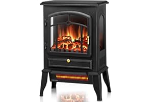 ZAFRO Freestanding Electric Fireplace Stove, Small Electric Fireplace Heater with Thermostat Control, 3D Realistic Flame,1000W/1500W & Overheating Protection, 22.28 inch