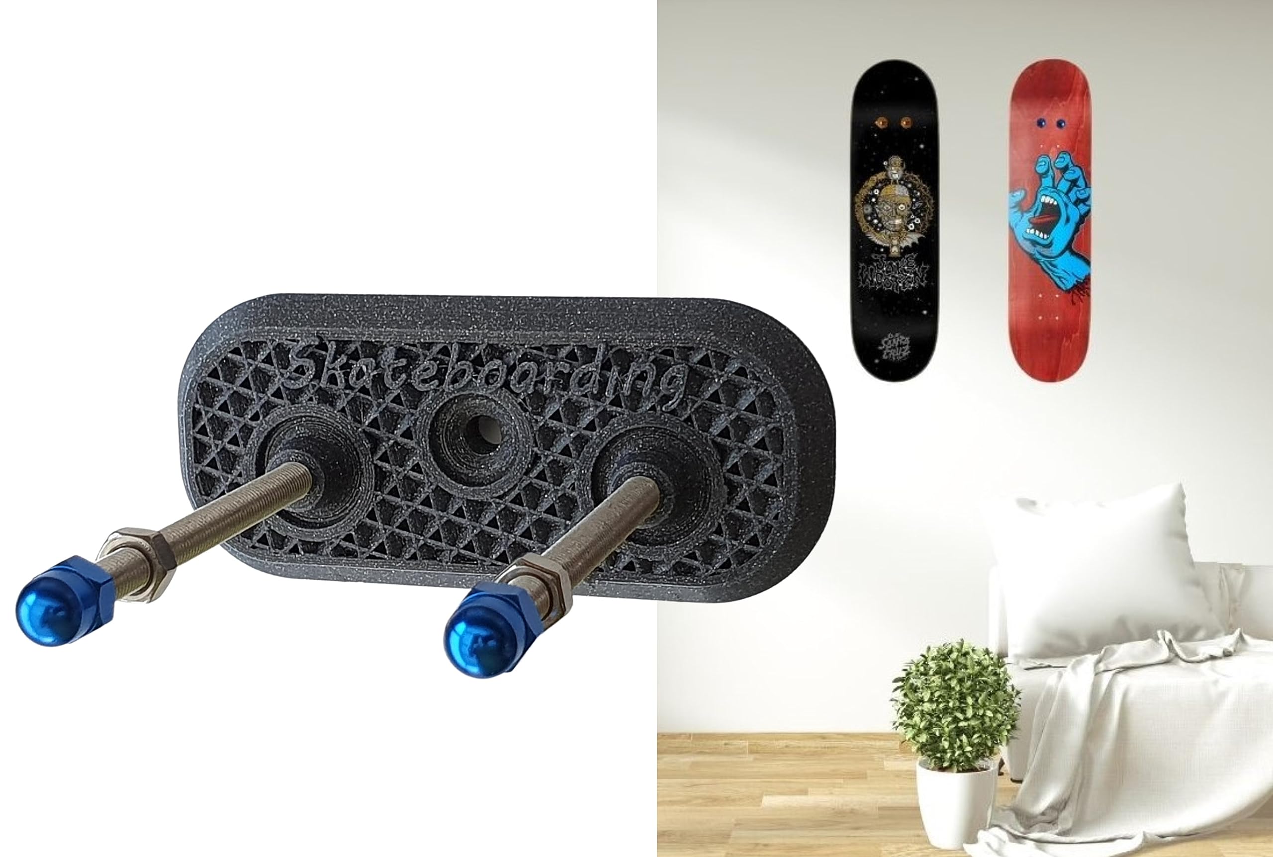 Enhanc3d Designs Skateboard Wall Mount I Skateboard Board Display I Longboard deck wall hanger (Blue)