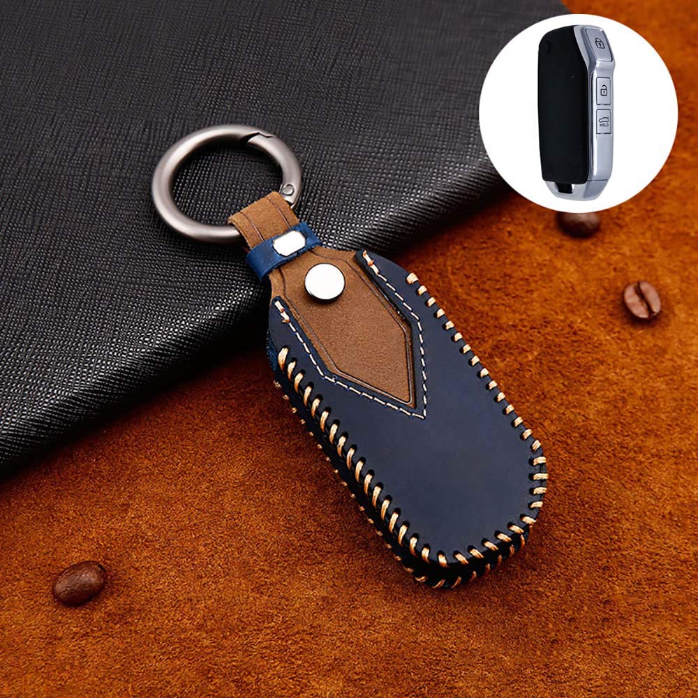 ontto for Kia Car Key Cover Premium Leather Key Fob Cover Holder Protector for Kia Sportage Ceed Sorento Cerato Forte 2018 2019 2020 Remote Car Key Case Keyring Blue