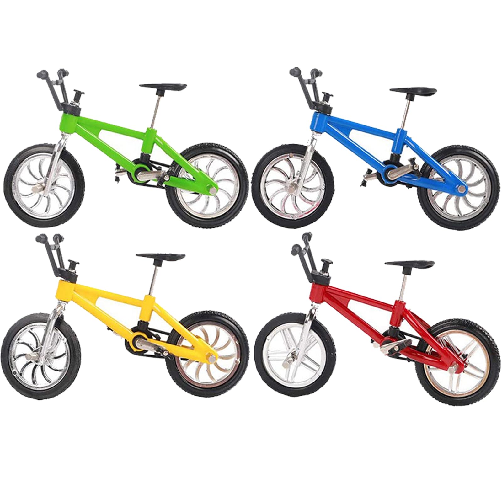 KFSCIP 4 Pcs Finger Skateboards, Finger Bike, Finger Mountain Bike, Simulation Mini Finger Mountain Bike, Bicycle Model Collections Decoration, 4 Colors