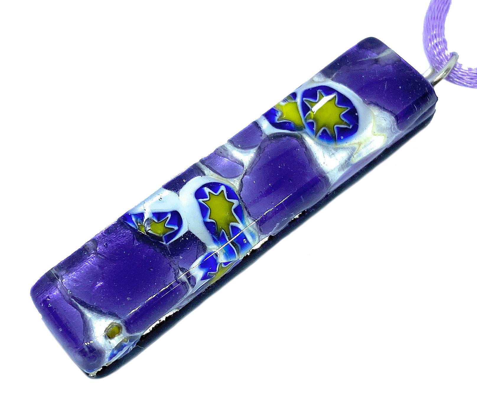 Murano Glass Jewellery, Murano Glass Pendant with Silver Leaf, 4cm x 1cm - Includes Gift Box & Certificate of Authenticity (Lisa)