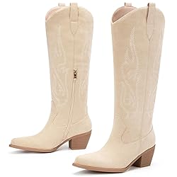 Pasuot Western Cowboy Boots for Women - Beige Knee