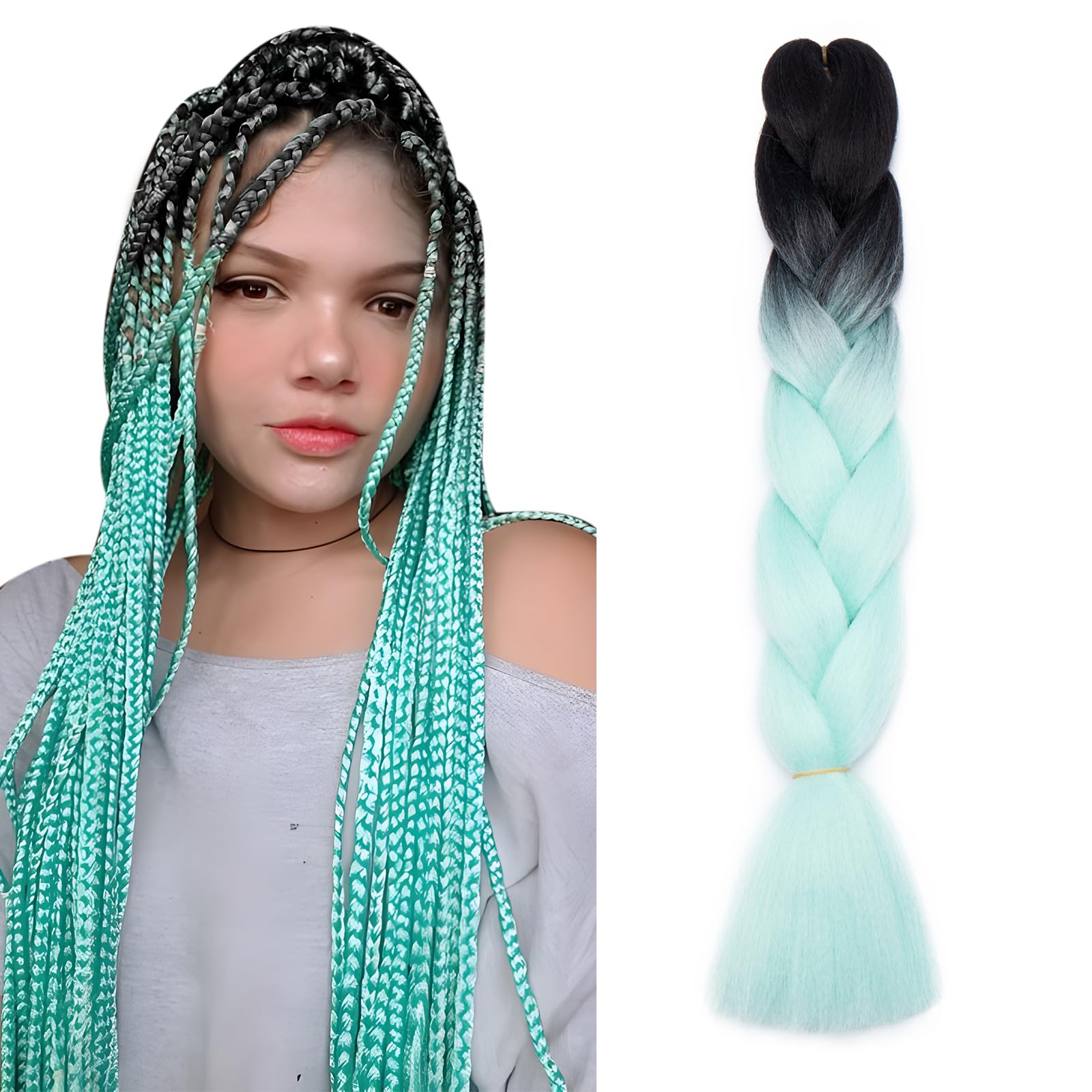 Ombre 4 Tones Braiding Hair Extensions Jumbo Braids Hair Extension Jumbo Braiding for Twist Braiding 24",1 Bundles - Black to Light Green