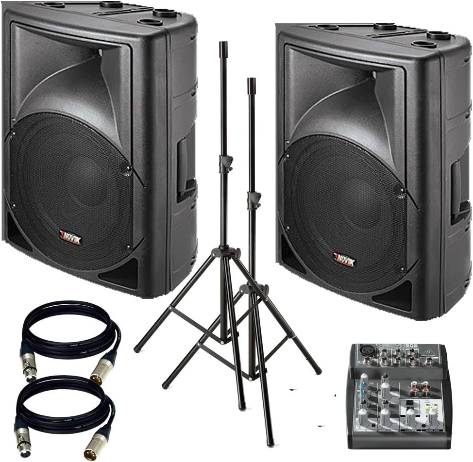 Novik evo100A - 8" (PAIR) 400-Watt. MP3/MIC/Line/BT/USB . W/ 2 XLR Cables + Stand + XENYX502.